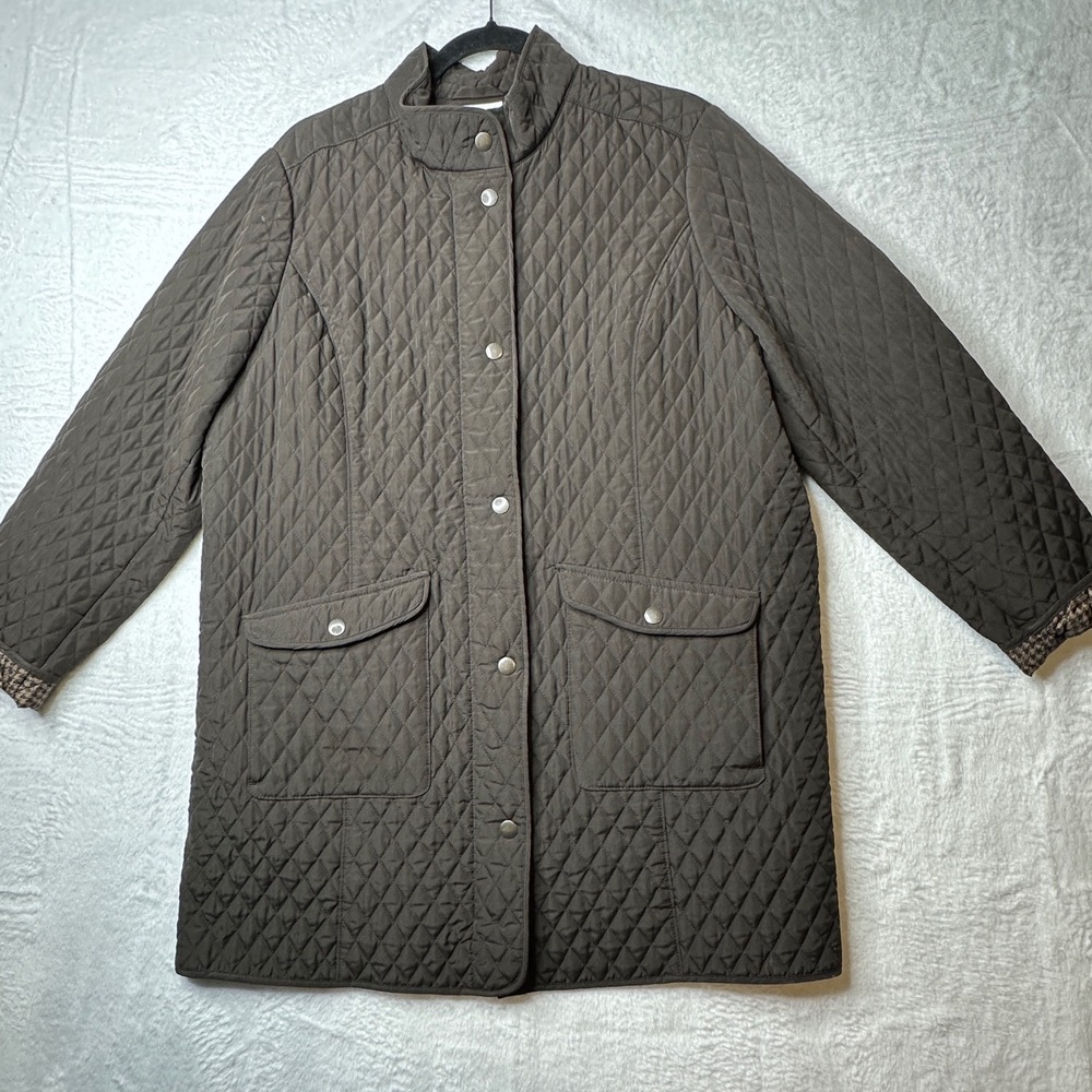 J. Jill Quilted Barn Jacket Women 1X Brown Houndstooth Lining Pockets